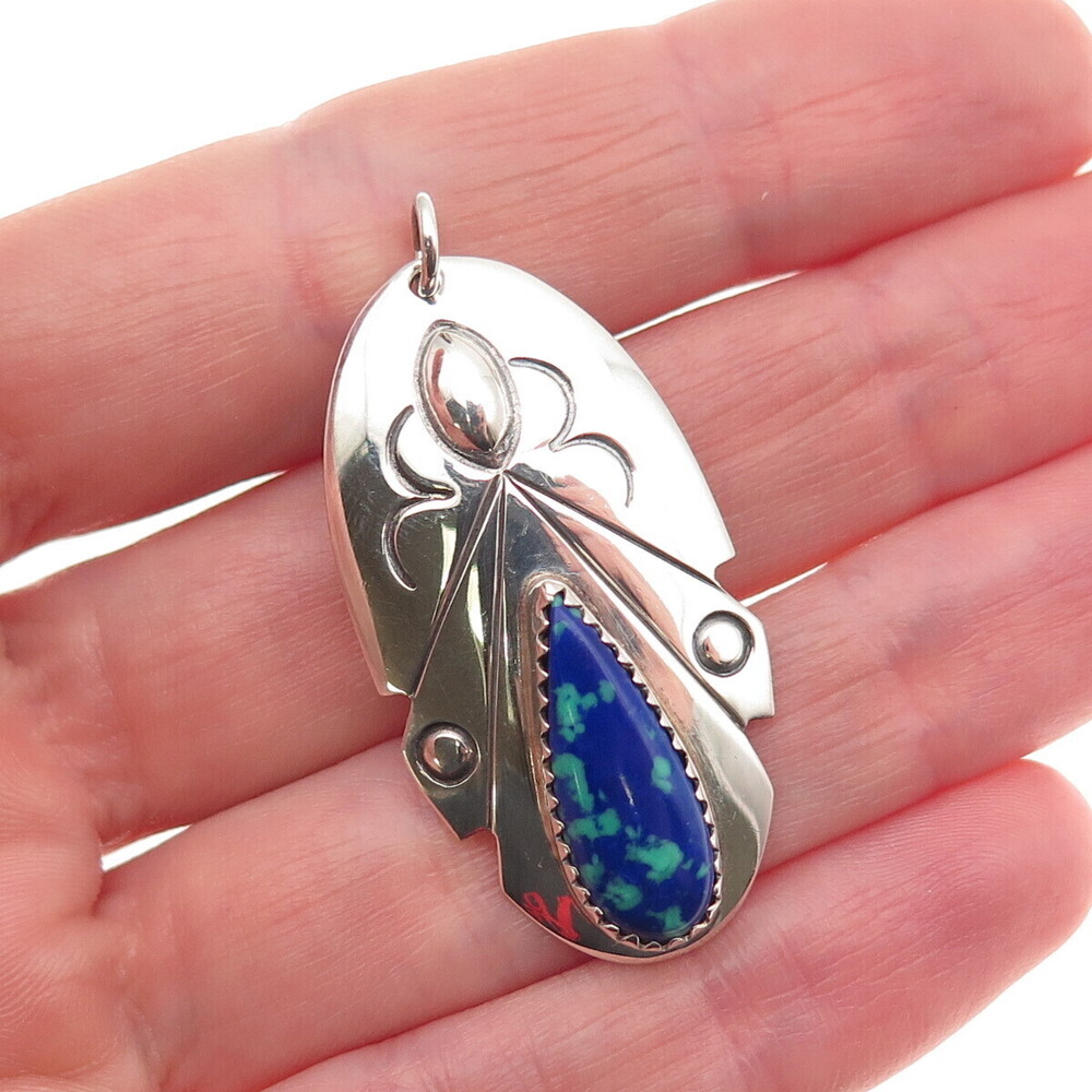 Arthur Platero Laguna Zuni Old Pawn 925 Sterling Vintage Azurite Feather Pendant